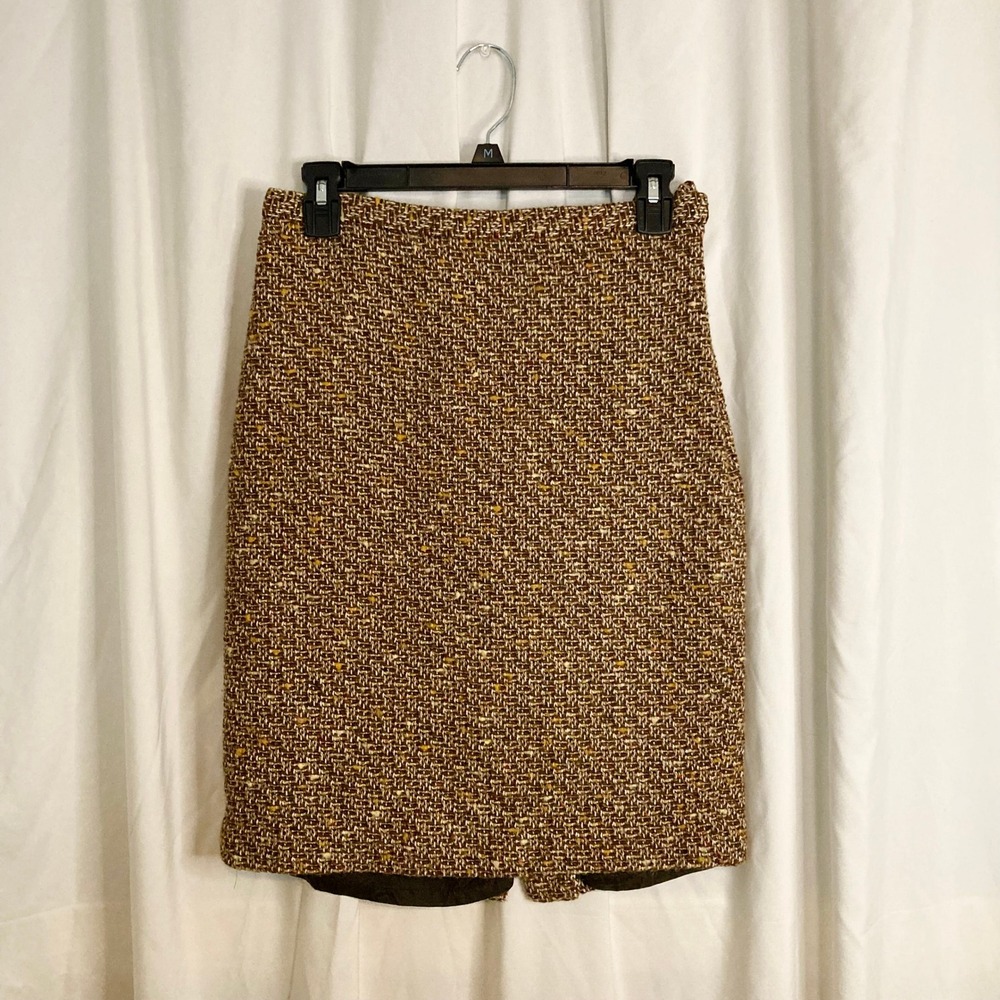 VTG Ann Taylor LOFT Petites Brown Tweed Wool Blend Pencil Skirt 4P Academia Fall